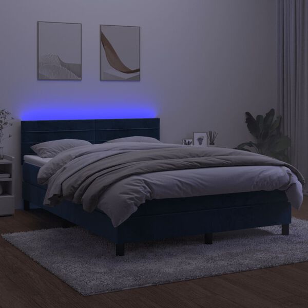 vidaXL Sommier &agrave; lattes de lit avec matelas LED Bleu fonc&eacute; 140x200 cm