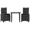 vidaXL Ensemble &agrave; manger de jardin avec coussins 3 pcs Noir