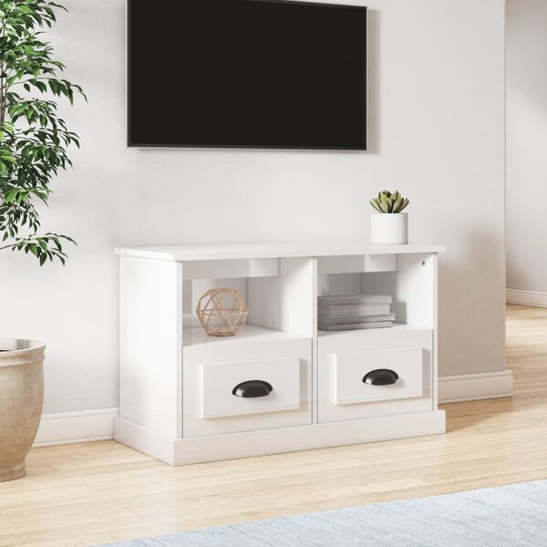 vidaXL Meuble TV blanc brillant 80x35x50 cm bois d'ing&eacute;nierie