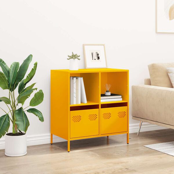 vidaXL Buffet jaune moutarde 68x39x73,5 cm acier lamin&eacute; &agrave; froid