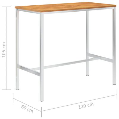 vidaXL Table de bar 120x60x105 cm Bois d'acacia solide et inox