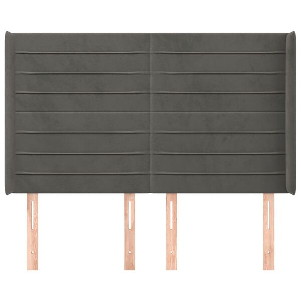 vidaXL T&ecirc;te de lit avec oreilles Gris fonc&eacute; 147x16x118/128 cm Velours