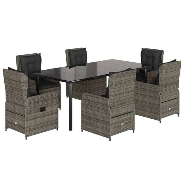 vidaXL Ensemble &agrave; manger de jardin et coussins 7 pcs gris rotin