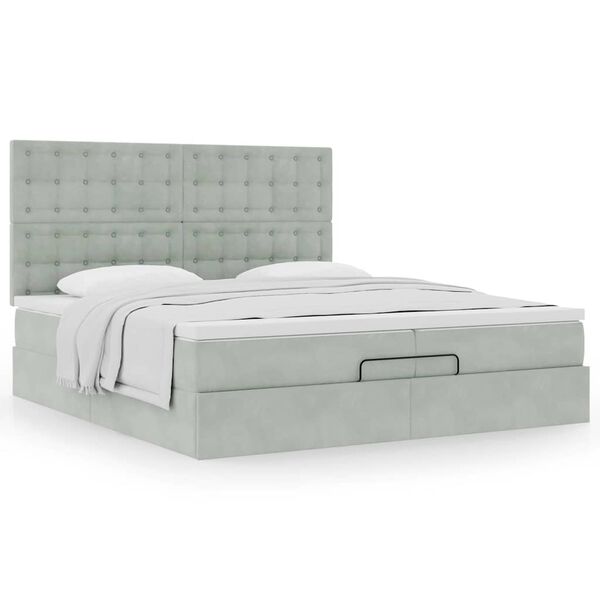 vidaXL Cadre de lit ottoman avec matelas gris clair 200x200 cm velours