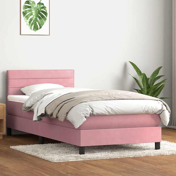 vidaXL Sommier &agrave; lattes de lit avec matelas rose 100x210 cm velours