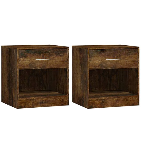 vidaXL Tables de chevet 2 pcs avec tiroir Ch&ecirc;ne fum&eacute;