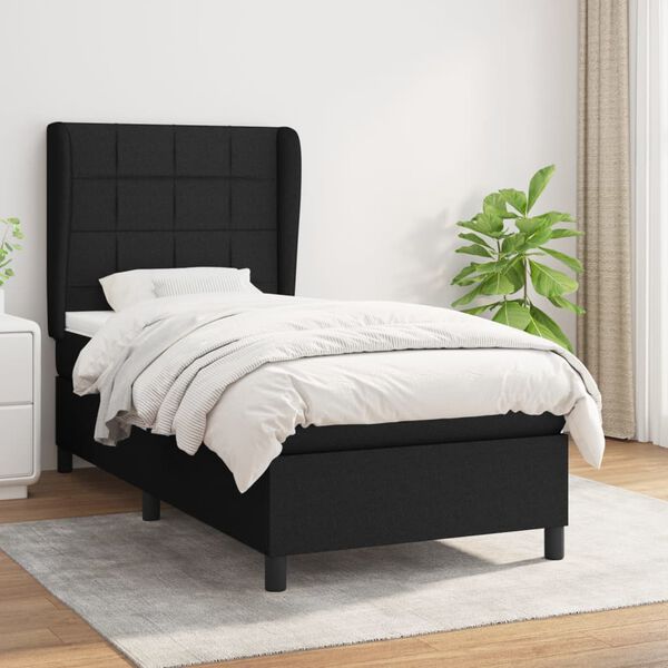 vidaXL Sommier &agrave; lattes de lit avec matelas Noir 90x190 cm Tissu