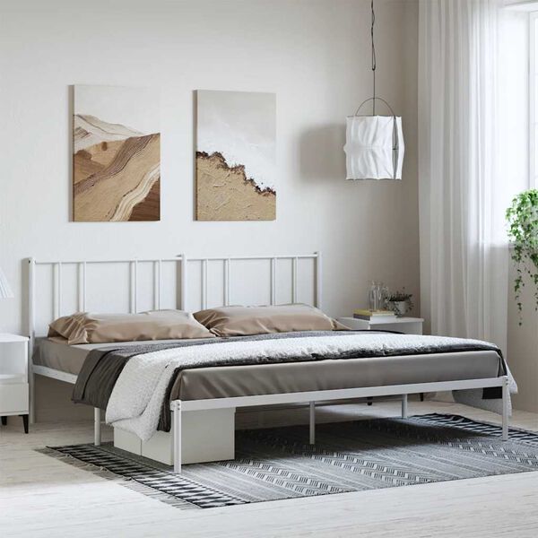 vidaXL Cadre de lit m&eacute;tal sans matelas et t&ecirc;te de lit blanc 183x213 cm