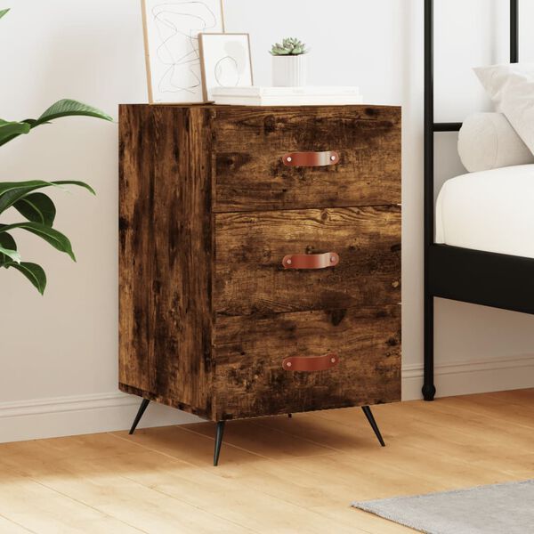 vidaXL Table de chevet ch&ecirc;ne fum&eacute; 40x40x66 cm bois d'ing&eacute;nierie