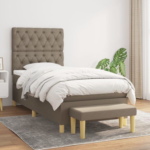 vidaXL Sommier &agrave; lattes de lit avec matelas Taupe 80x200 cm Tissu