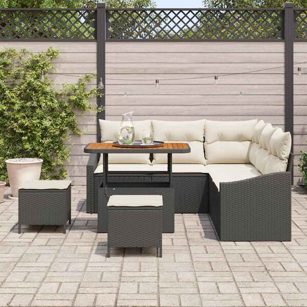vidaXL Ensemble de canap&eacute; de jardin avec coussin 8 pcs Noir Poly rotin