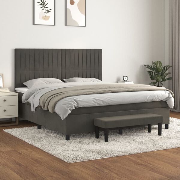vidaXL Sommier &agrave; lattes de lit et matelas Gris fonc&eacute; 180x200cm Velours