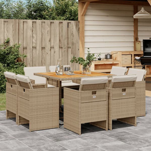 vidaXL Ensemble &agrave; manger de jardin et coussins 9 pcs beige Poly rotin