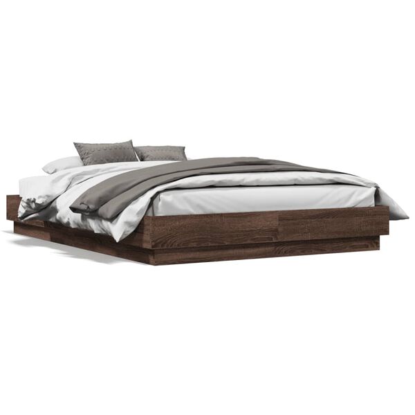 vidaXL Cadre de lit avec LED sans matelas ch&ecirc;ne marron 120x190 cm