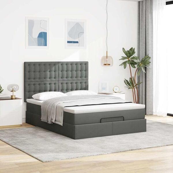 VidaXL Cadre de lit ottoman avec matelas gris fonc&eacute; 140x190 cm tissu