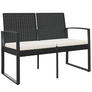 vidaXL Banc de jardin &agrave; 2 places avec coussins noir rotin PP
