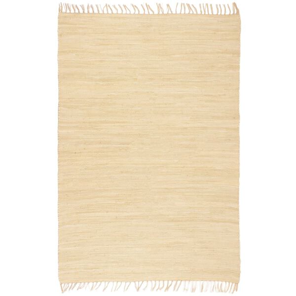 vidaXL Tapis Chindi Coton tiss&eacute; &agrave; la main 200x290 cm Cr&egrave;me