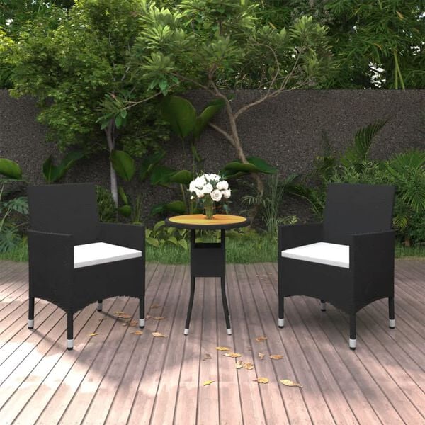 vidaXL Ensemble de bistro de jardin 3 pcs poly rotin et bois solide