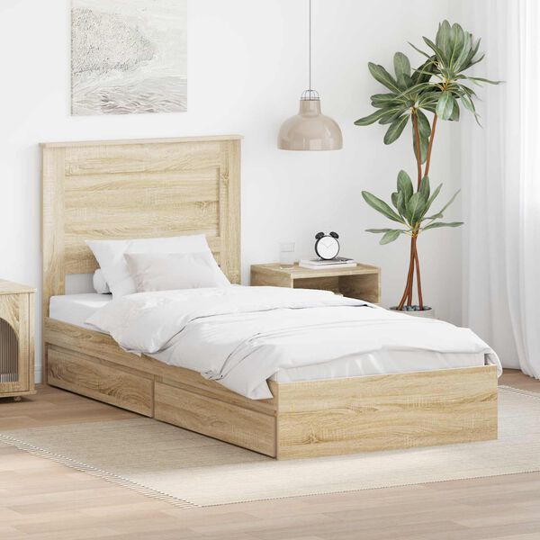 vidaXL Lit de Rangement Ch&ecirc;ne Sonoma 100 x 200 cm Bois d'ing&eacute;nierie
