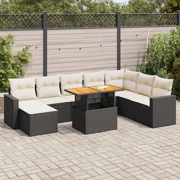 vidaXL Salon de jardin 9 pcs avec coussins noir r&eacute;sine tress&eacute;e