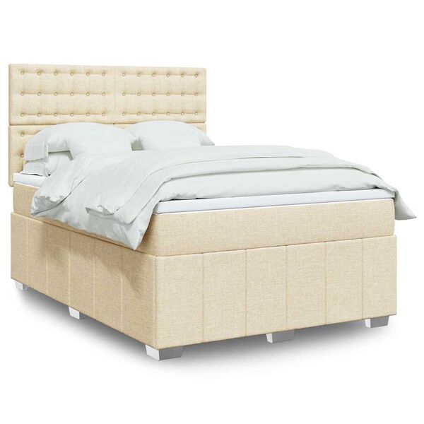 vidaXL Sommier &agrave; lattes de lit avec matelas Cr&egrave;me 140x190 cm Tissu