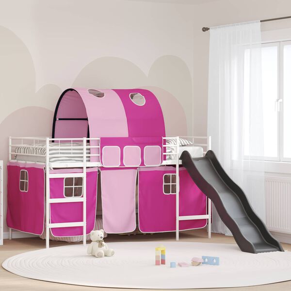 vidaXL Lit mezzanine pour enfants Blanc et rose 100 x 200 cm M&eacute;tал