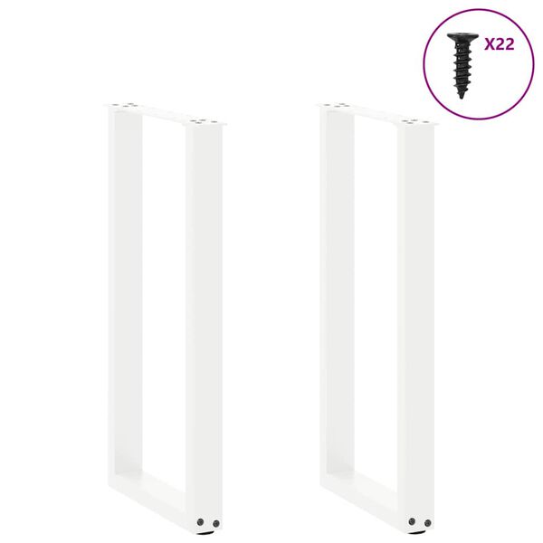 vidaXL Pieds de table console en U, 2 pi&egrave;ces, blanc, 38 x (72-73) cm, acier