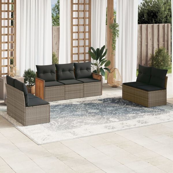 vidaXL Salon de jardin avec coussins 7 pcs gris r&eacute;sine tress&eacute;e