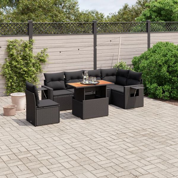 vidaXL Salon de jardin 7 pcs avec coussins noir r&eacute;sine tress&eacute;e