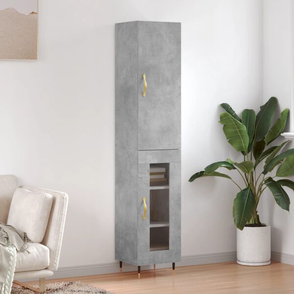 vidaXL Buffet haut Gris b&eacute;ton 34,5x34x180 cm Bois d'ing&eacute;nierie