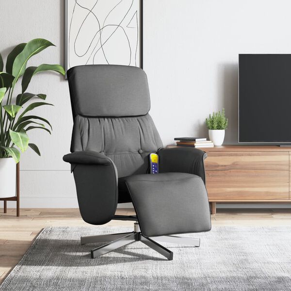 vidaXL Fauteuil inclinable de massage et repose-pieds gris fonc&eacute; tissu