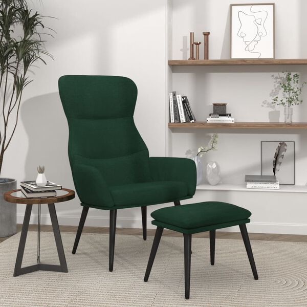 vidaXL Chaise de relaxation avec tabouret Vert fonc&eacute; Tissu
