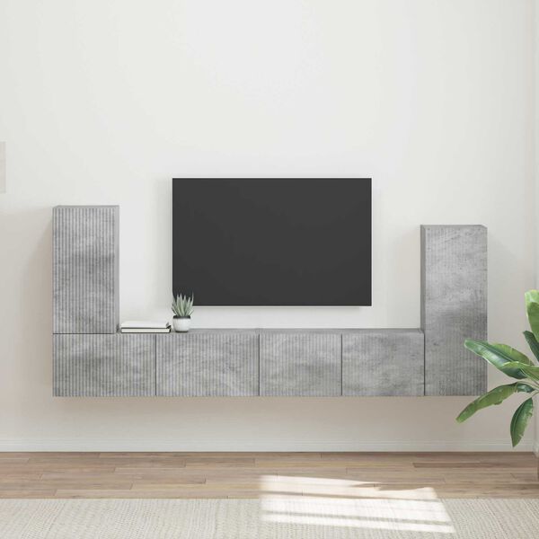 vidaXL Ensemble meuble TV 4 pcs Gris b&eacute;ton Bois d'ing&eacute;nierie