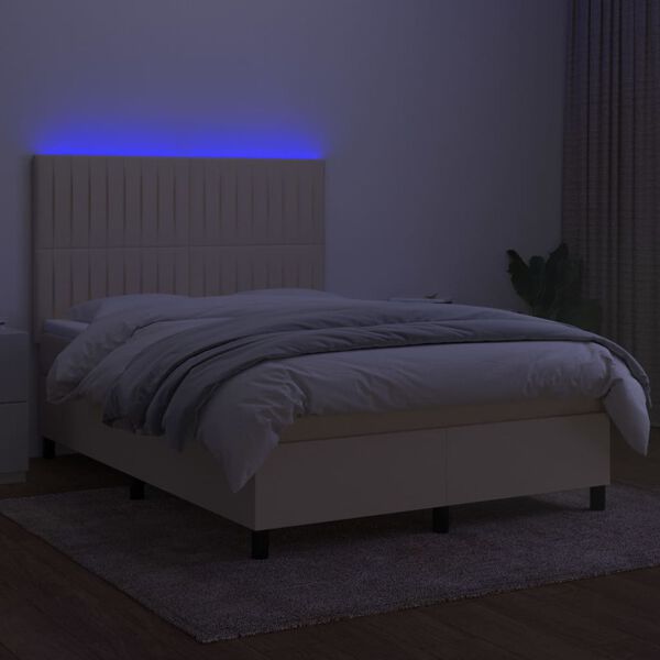 vidaXL Sommier &agrave; lattes de lit et matelas et LED Cr&egrave;me 140x190cm Tissu