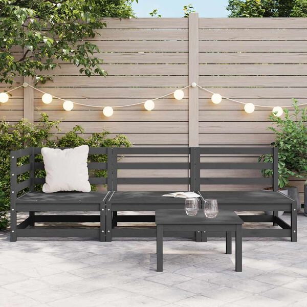 vidaXL Salon de jardin 3 pcs gris bois de pin massif
