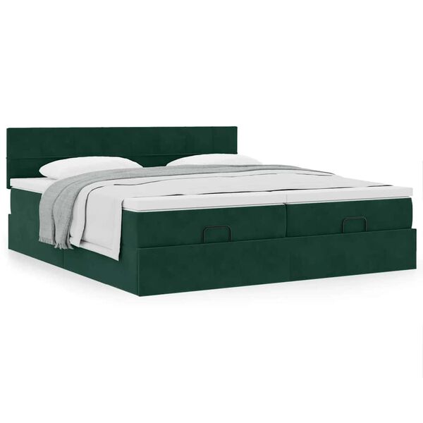 vidaXL Cadre de lit ottoman avec matelas vert fonc&eacute; 160x200 cm velours