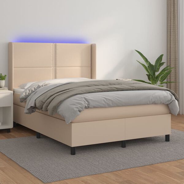 vidaXL Sommier &agrave; lattes de lit matelas LED Cappuccino 140x200 cm