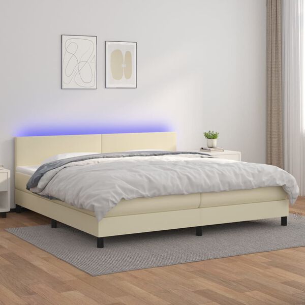 vidaXL Sommier &agrave; lattes de lit avec matelas et LED Cr&egrave;me 200x200 cm