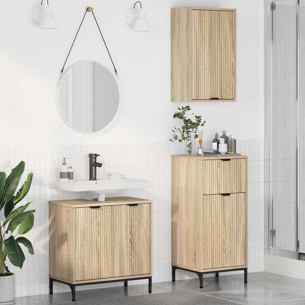 vidaXL Ensemble de mobilier de salle de bain 3 pcs Ch&ecirc;ne sonoma