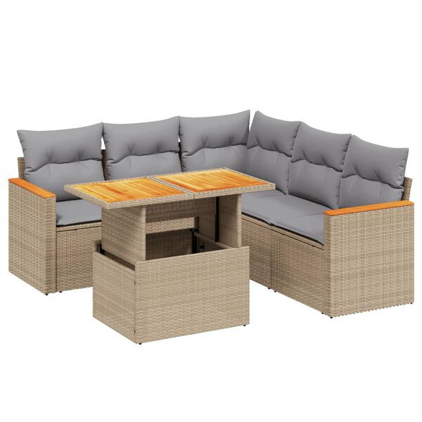 vidaXL Salon de jardin avec coussins 6 pcs beige r&eacute;sine tress&eacute;e