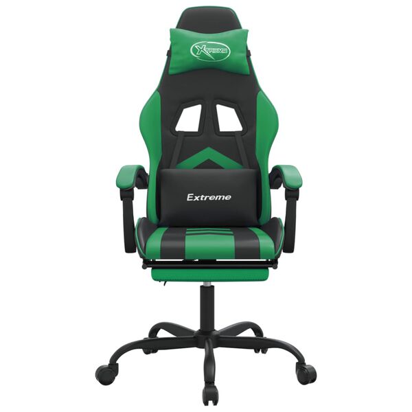 vidaXL Chaise de jeu avec repose-pied Noir et vert Similicuir