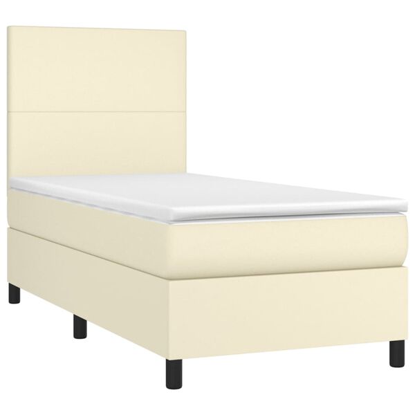 vidaXL Sommier &agrave; lattes de lit avec matelas et LED Cr&egrave;me 90x190 cm