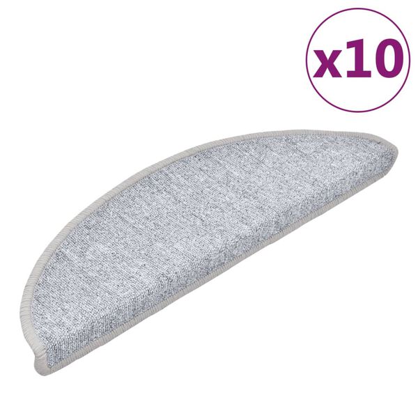 vidaXL Tapis d'escalier 10 pi&egrave;ces 56 x 17 x 3 cm Gris clair Demi-rond