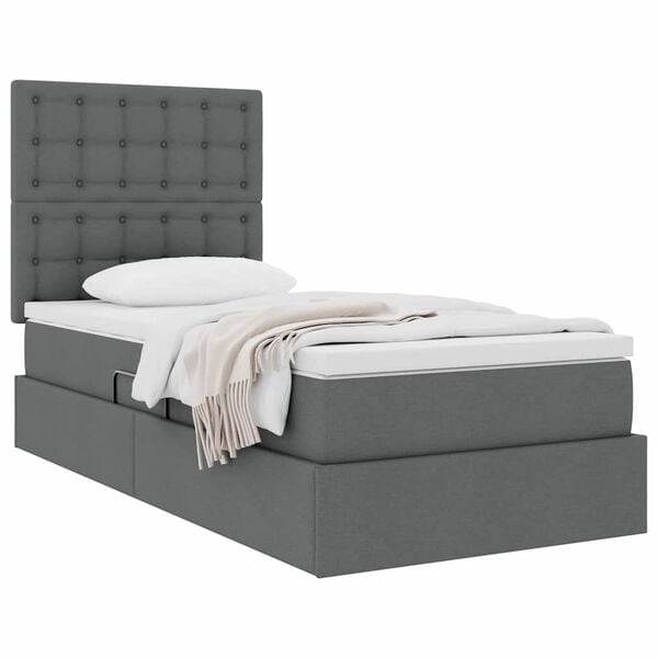vidaXL Lit avec rangement et matelas Gris fonc&eacute; 100 x 200 cm Polyester