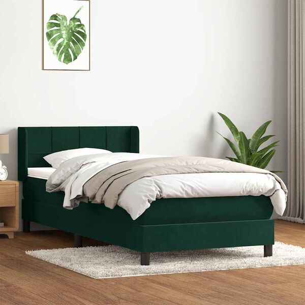 vidaXL Sommier &agrave; lattes de lit et matelas vert fonc&eacute; 100x220cm velours