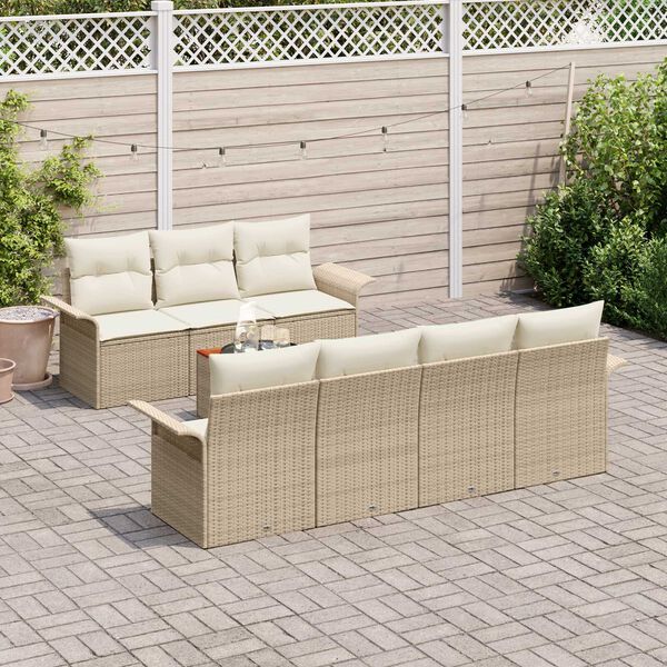 vidaXL Ensemble de canap&eacute; de jardin avec coussin 8 pcs Beige polyrotin