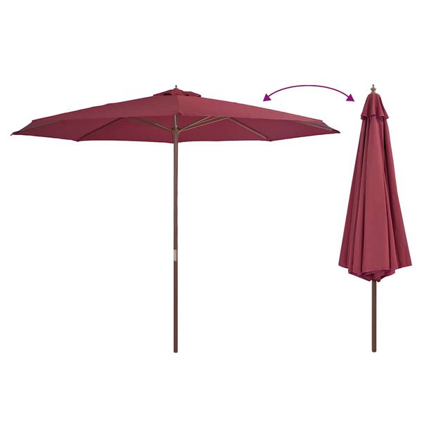 vidaXL Parasol d'extérieur avec mât en bois 350 cm Bordeaux