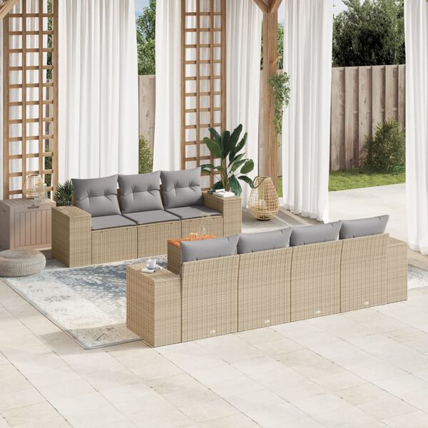 vidaXL Salon de jardin avec coussins 8 pcs beige r&eacute;sine tress&eacute;e