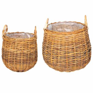 vidaXL Panier &agrave; Plantes GENDT 2 pi&egrave;ces Brun Naturel Rattan Kubu
