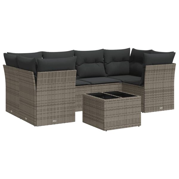 vidaXL Salon de jardin avec coussins 7 pcs gris r&eacute;sine tress&eacute;e